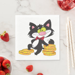 Serviette En Papier Chat Noir Avec Pièces de Monnaie Personnage Mignon