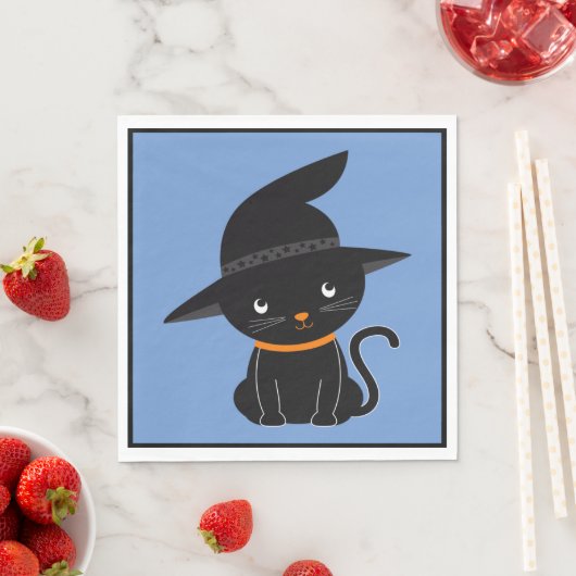 Serviette En Papier Chat Noir Avec Une Sorcière Casquette Halloween (En situation)