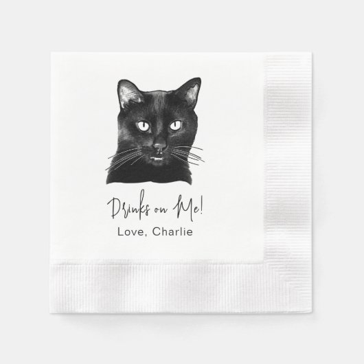 Serviette En Papier Chat Noir Boisson Personnalisée Sur Moi (Devant)