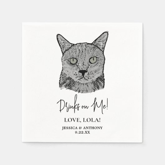Serviette En Papier Chat noir Boissons personnalisées sur moi (Devant)