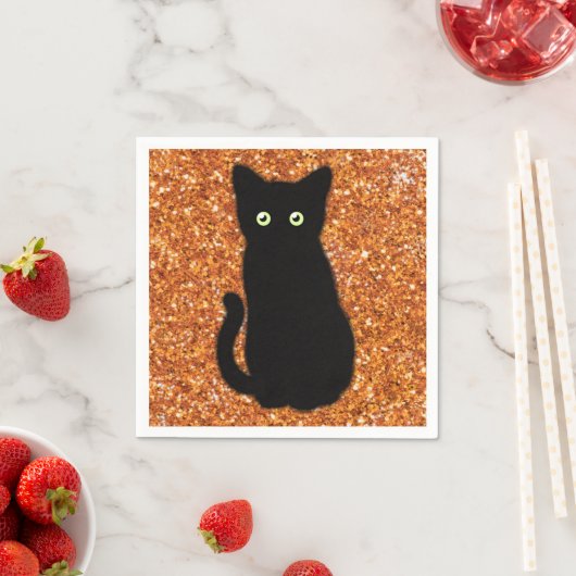 Serviette En Papier Chat noir, chaton mignon, parties scintillant oran (En situation)