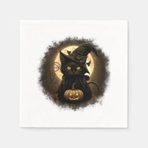 Serviette En Papier Chat noir Citrouille Lune Éffrayante Halloween Wom