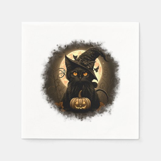 Serviette En Papier Chat noir Citrouille Lune Éffrayante Halloween Wom (Devant)