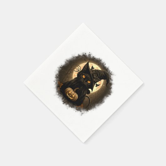 Serviette En Papier Chat noir Citrouille Lune Éffrayante Halloween Wom (Coin)