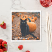 Serviette En Papier Chat noir dans le patch Citrouille (En situation)