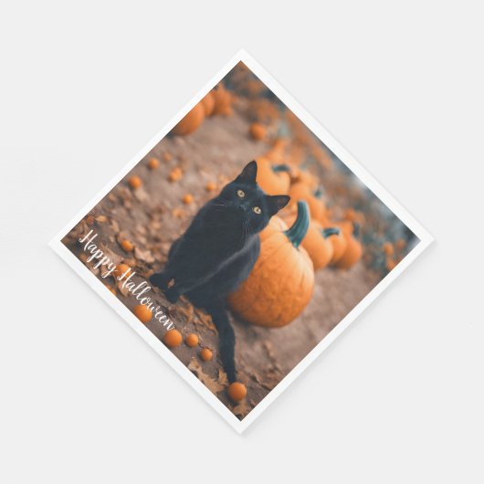 Serviette En Papier Chat noir dans le patch Citrouille (Coin)