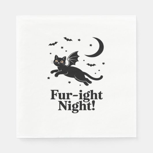 Serviette En Papier Chat noir d'Halloween avec ailes de chauve-souris  (Devant)