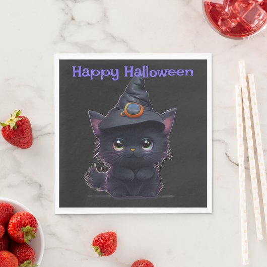 Serviette En Papier Chat noir d'Halloween blanc mignon (En situation)