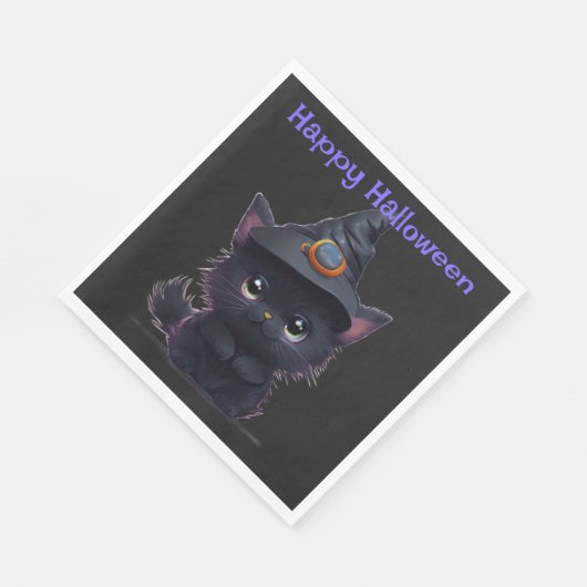 Serviette En Papier Chat noir d'Halloween blanc mignon (Coin)