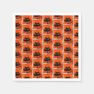 Serviette En Papier Chat noir d'Halloween Carrés orange Dessin animé