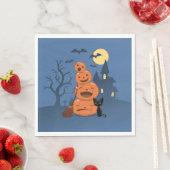 Serviette En Papier Chat noir d'Halloween et Citrouilles (En situation)