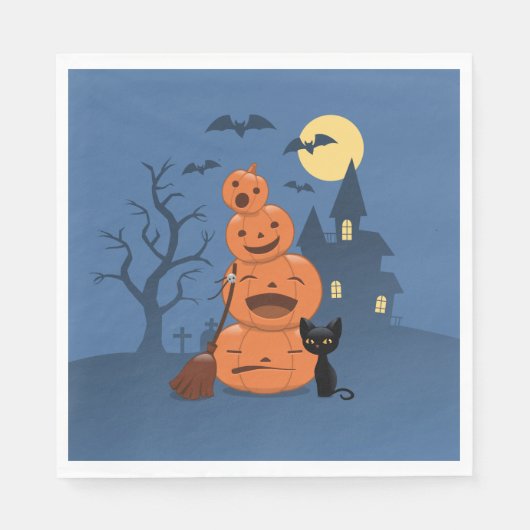 Serviette En Papier Chat noir d'Halloween et Citrouilles (Devant)