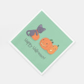 Serviette En Papier Chat noir d'Halloween et Citrouilles en vert (Coin)