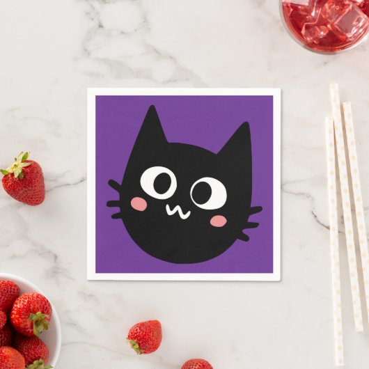 Serviette En Papier Chat noir drôle violet (En situation)