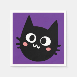 Serviette En Papier Chat noir drôle violet