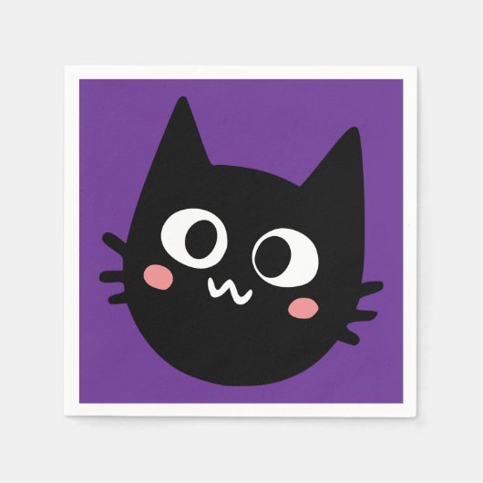 Serviette En Papier Chat noir drôle violet (Devant)