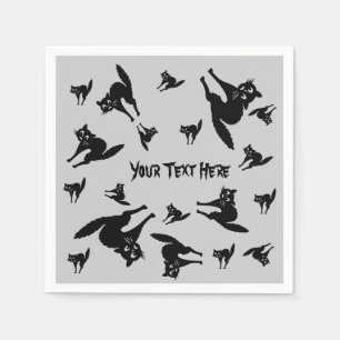 Serviette En Papier Chat noir éffrayant avec halloween en arrière