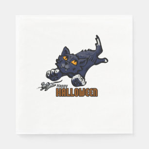 Serviette En Papier Chat noir éffrayant et souris