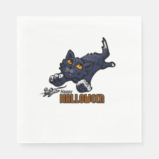 Serviette En Papier Chat noir éffrayant et souris (Devant)