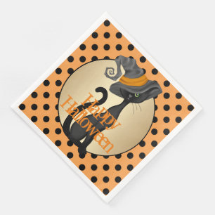 Serviette En Papier Chat noir en sorcière Casquette Halloween Party