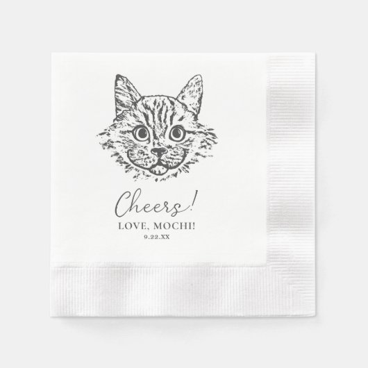 Serviette En Papier Chat noir et blanc Mariage personnalisé (Devant)