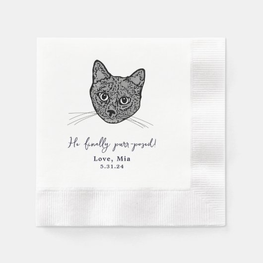 Serviette En Papier Chat noir et blanc Mariage personnalisé serviettes (Devant)