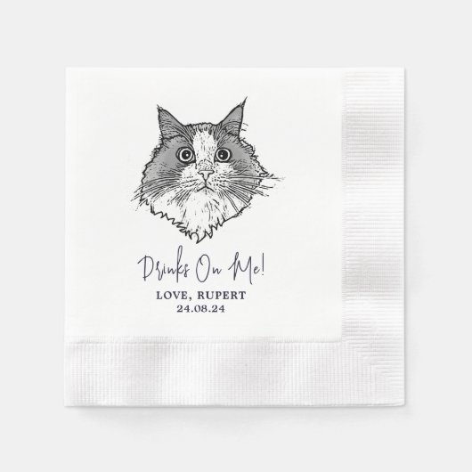 Serviette En Papier Chat noir et blanc Mariage personnalisé serviettes (Devant)