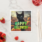 Serviette En Papier Chat noir et Citrouille (En situation)