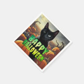 Serviette En Papier Chat noir et Citrouille (Coin)