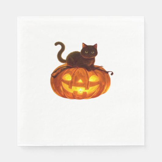 Serviette En Papier Chat noir et Citrouille - Halloween magique Éffray (Devant)