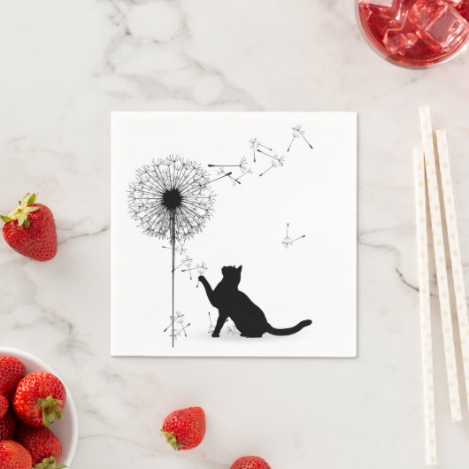 Serviette En Papier Chat noir et Dandelion (En situation)
