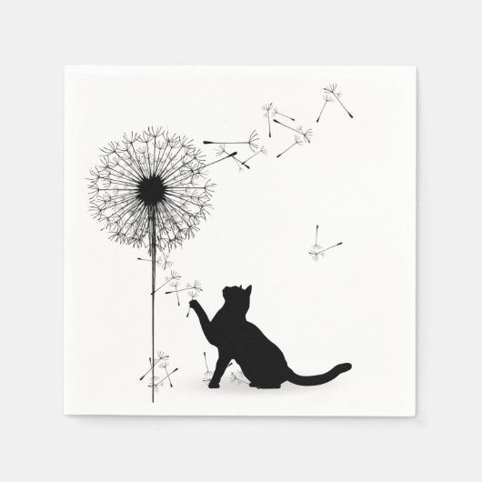 Serviette En Papier Chat noir et Dandelion (Devant)