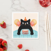 Serviette En Papier Chat noir et gâteau (En situation)