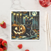 Serviette En Papier Chat noir et Halloween Jack-O-Lanterne (En situation)
