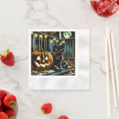 Serviette En Papier Chat noir et Halloween Jack-O-Lanterne (En situation)
