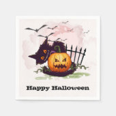 Serviette En Papier Chat noir et Jack o' Lantern Halloween (Devant)