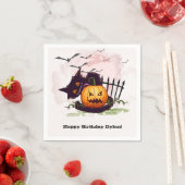 Serviette En Papier Chat noir et Jack o' Lantern Halloween (En situation)