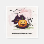 Serviette En Papier Chat noir et Jack o' Lantern Halloween (Devant)