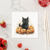 Serviette En Papier Chat noir et Jack-O-Lanterns (En situation)