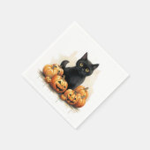 Serviette En Papier Chat noir et Jack-O-Lanterns (Coin)