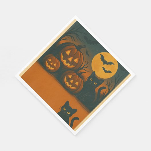 Serviette En Papier Chat noir et serviettes Citrouilles Halloween (Coin)
