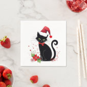 Serviette En Papier Chat noir festif (En situation)