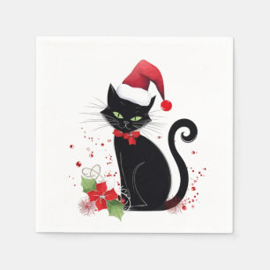 Serviette En Papier Chat noir festif