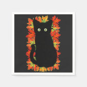 Serviette En Papier Chat noir, Feuilles d'automne motif, Halloween amu (Devant)
