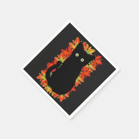 Serviette En Papier Chat noir, Feuilles d'automne motif, Halloween amu (Coin)