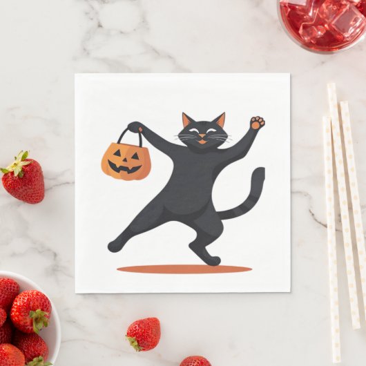 Serviette En Papier Chat noir grognant à la bash d'Halloween, balançan (En situation)