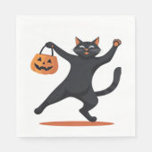 Serviette En Papier Chat noir grognant à la bash d'Halloween, balançan (Devant)