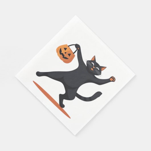 Serviette En Papier Chat noir grognant à la bash d'Halloween, balançan (Coin)