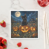 Serviette En Papier Chat noir Halloween (En situation)