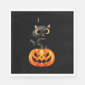 Serviette En Papier Chat noir Halloween Design - Art Citrouille Éffray (Devant)